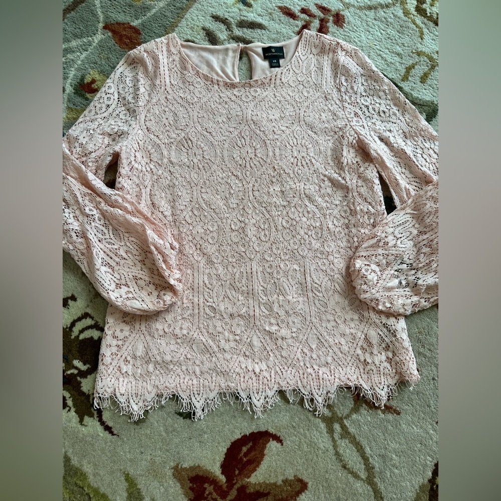 Worthington Chic Lace Blouse in Soft Pink Size XS